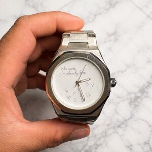 Men’s Stainless Steel Watch - 'Who Cares I'm Already Late' Dial